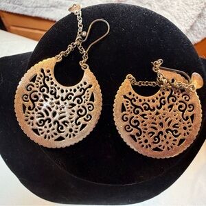 Gold Filigree Double Stranded Long Necklace and Earring Set